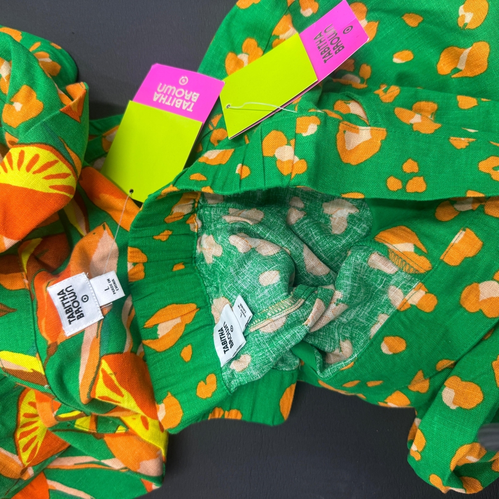 Tabitha Brown Vibrant Green and Orange Patterned Shirt and Shorts Set - Picture 7 of 8